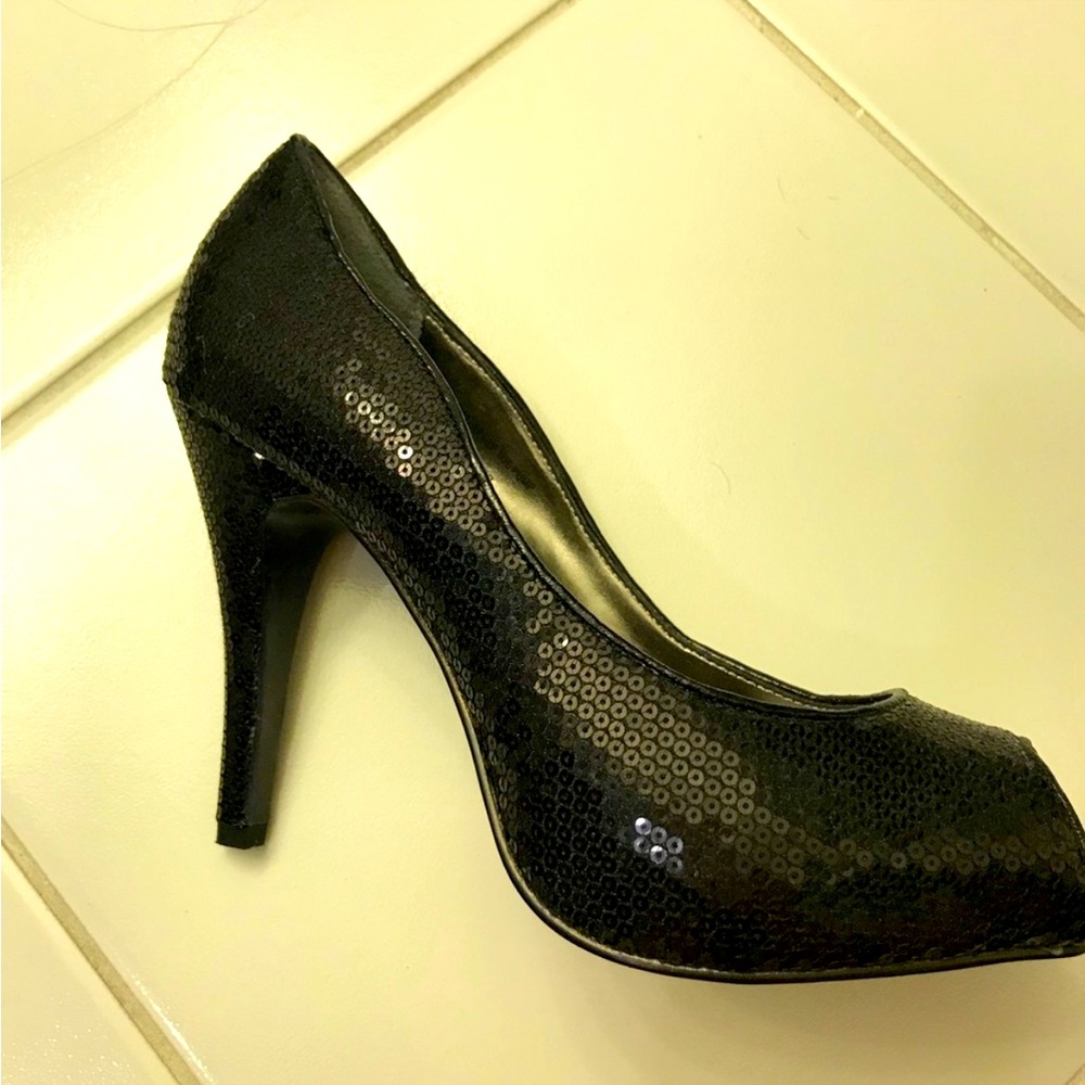 Armani Exchange black sequin heels